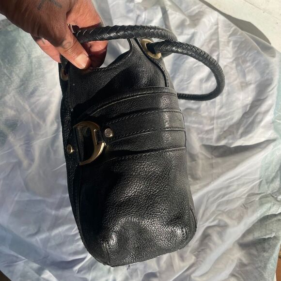 COLE HAAN  Pebble Leather Braided Drawstring Handle Black SHOULDER BAG HOBO - Picture 3 of 10